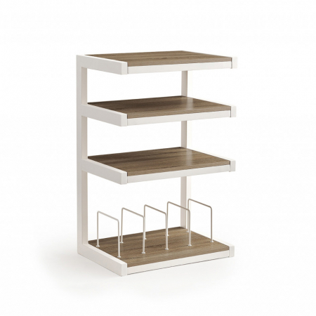 Norstone Esse Hifi Vinyl, mattweiß mit Eicheböden und Vinylfach in der Gruppe Heim-Audio / Zubehör / HiFi-Racks & Medienmöbel bei BRL (143NORESSHFVWTOK)