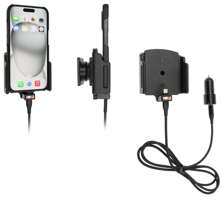 Brodit Aktivhalterung mit USB-Kabel und Zigarettenanzünder-Adapter, Apple iPhone 15/15 Pro/16/16 Pro/16e in der Gruppe Car-HiFi / Smartphone im Auto / Handyhalterungen bei BRL (240721370)