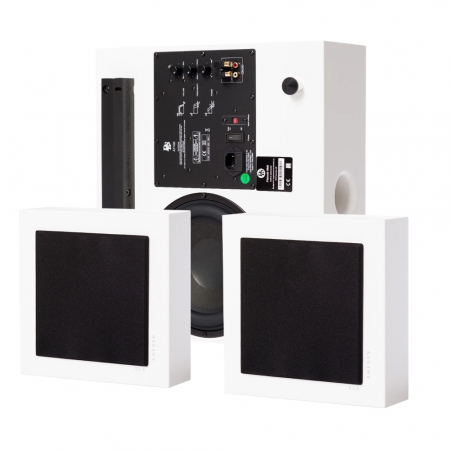 DLS Flatbox Mini On-Wall 2.1-Lautsprecherpaket, weiß in der Gruppe Bundles / Heimpakete / Heim-Lautsprecherpakete bei BRL (SETHFB24249PKT1)