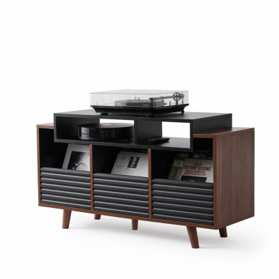 NorStone Oslo Vinyl 1200 Medienbank schwarz/Nussbaum