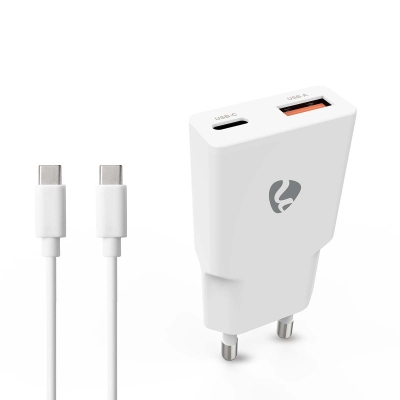Nedis Wandladegerät mit USB-C-Kabel 20 W 1x USB-C 1x USB-A, weiß