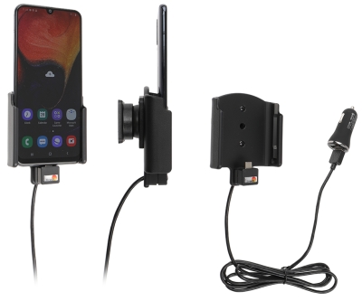Brodit Aktivhalter mit USB-Kabel und Zigarettenanzünder-Adapter, Samsung Galaxy A50 (SM-A505)