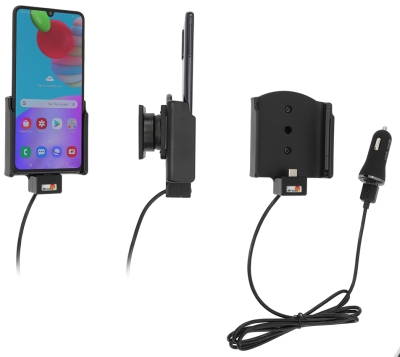 Brodit Aktivhalter mit USB-Kabel und Zigarettenanzünder-Adapter, Samsung Galaxy A41 (SM-A415F)