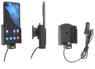 Brodit Aktivhalterung mit USB-Kabel und Zigarettenanzünder-Adapter, Samsung Galaxy S21 5G SM-G991B/SM-G991B/DS
