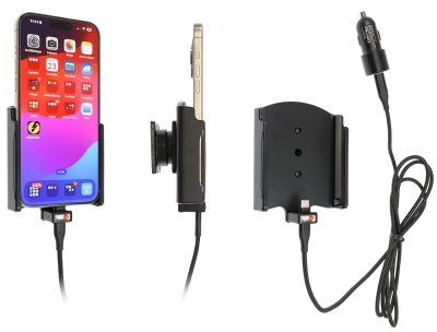 Brodit Aktivhalterung mit USB-Kabel und Zigarettenanzünder-Adapter, Apple iPhone 15 Pro Max