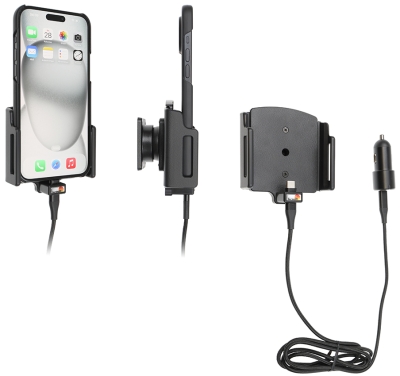Brodit Aktivhalterung mit USB-Kabel und Zigarettenanzünder-Adapter, Apple iPhone 15 Plus/15 Pro Max/16 Plus/16 Pro Max