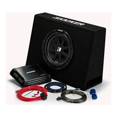 Kicker KickPack KKP210, Basspaket mit flachem 10-Zoll-Gehäuse, Endstufe und Kabeln