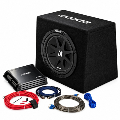 Kicker KickPack KKP212, Basspaket mit portiertem 12-Zoll-Subwoofergehäuse, Verstärker und Verkabelung