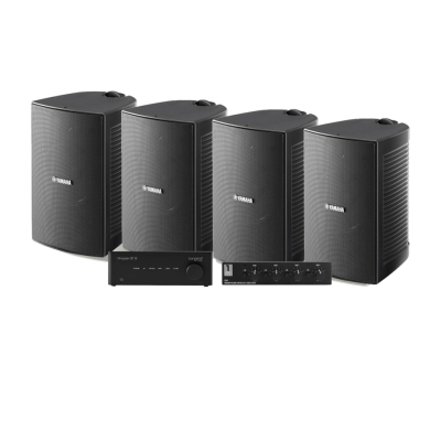 4er-Pack Yamaha NS-AW294 mit Tangent Ampster BT III und Lautsprecherumschalter, Outdoor-Paket
