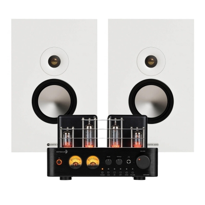 Dayton Audio HTA100 mit Monitor Audio Bronze On-Wall 7G in Weiß, Stereo-Paket