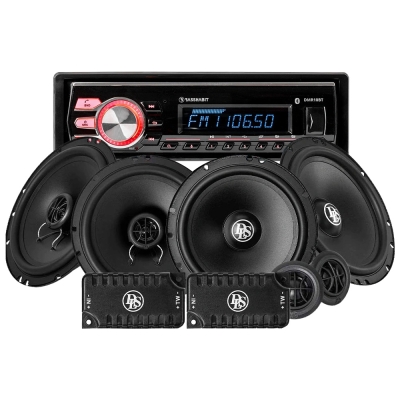 Bass Habit DMR10BT Auto-Stereo-Paket mit DLS Front- und Hecklautsprechern