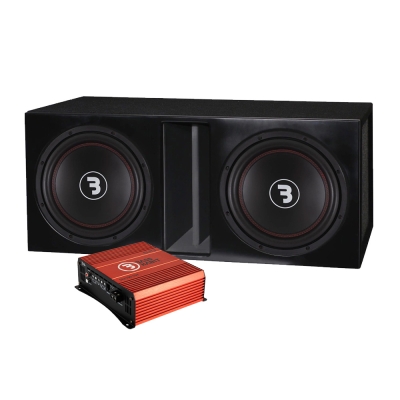 2er-Pack Bass Habit E300D1 in ventiliertem Gehäuse mit Endstufe, Basspaket