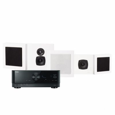 Yamaha RX-V4A & DLS Flatbox Mini On-Wall Heimkino-Set 5.0, weiß