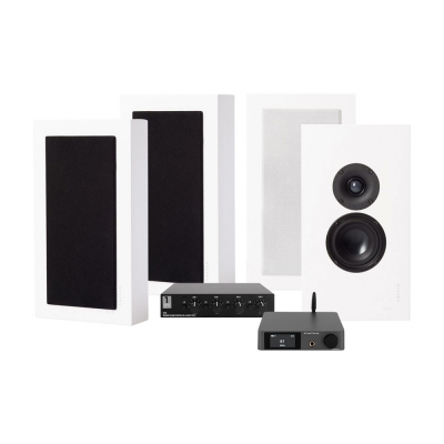 Dynavoice CA802BT, SC4B & 2 Paare mattweißer DLS Flatbox Midi