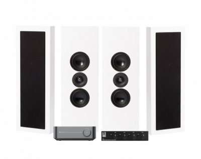 WiiM Amp, SC4B & 2 Paare mattweißer DLS Flatbox XL