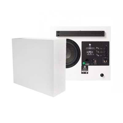 2er-Pack DLS Flatsub Midi aktivem Subwoofer zur Wandmontage, mattweiß