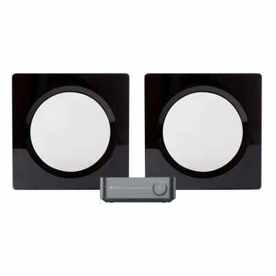 WiiM Amp & DLS Flatbox D-One 2.0-Stereo-Set, schwarz/weiß
