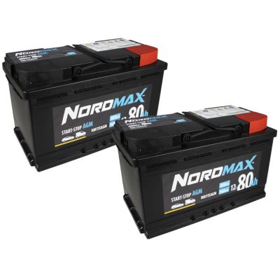 Batteriepaket, 2 Stk. Nordmax AGM-Batterie, 80Ah / 12V