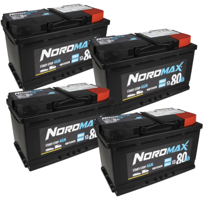 Batteriepaket, 4 Stk. Nordmax AGM-Batterie, 80Ah / 12V