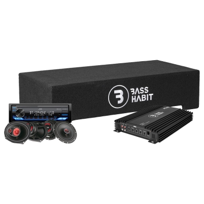 Bass Habit PL2212SR mit JVC KD-X382BT, Komplettpaket