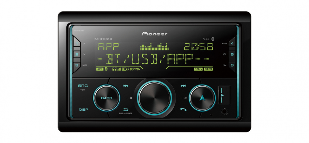Pioneer MVH-S620BT, Autoradio mit Bluetooth, kurzes Gehäuse und 3 Paar Cinch-Vorverstärkerausgänge