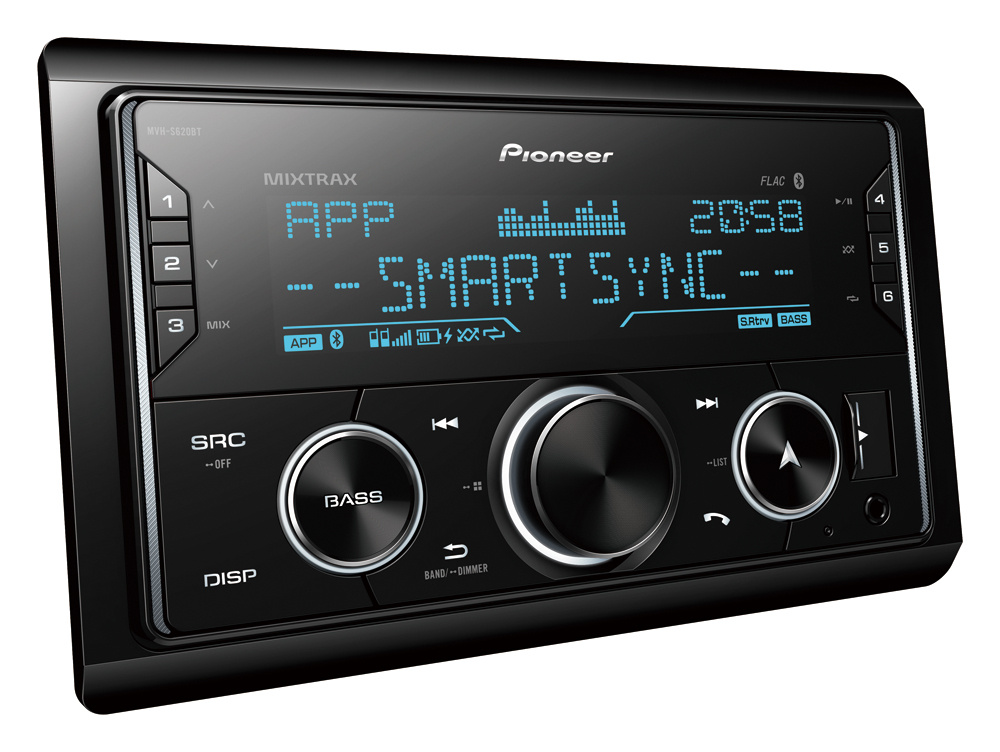 Pioneer MVH-S620BT, Autoradio mit Bluetooth, kurzes Gehäuse und 3 Paar Cinch-Vorverstärkerausgänge
