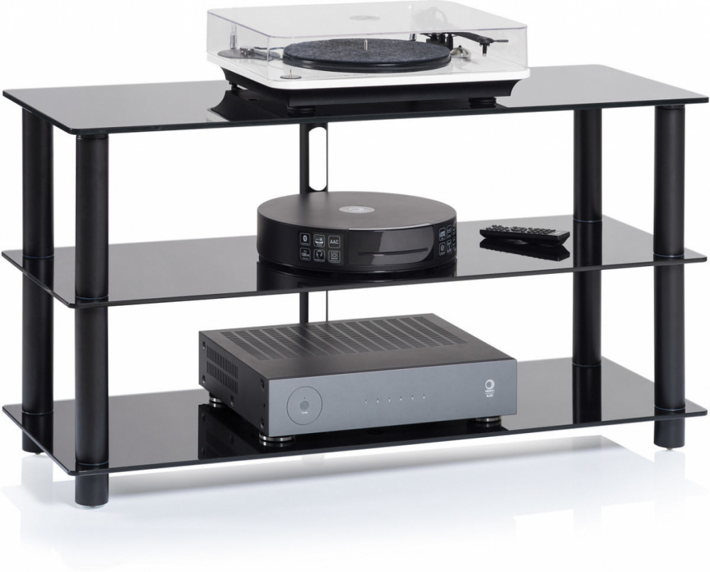 Norstone Epur 3, stilvolles Media-Rack mit schwarzen Böden