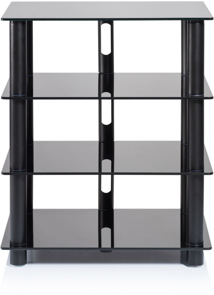 Norstone Epur 4, schwarzes HiFi-Rack mit schwarzen Glasböden