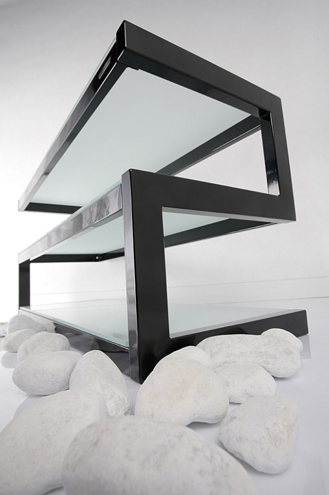 Norstone Esse, Media-Rack in Klavierlackschwarz mit satiniertem Glas