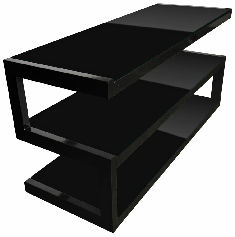 Norstone Esse, Media-Rack in Klavierlackschwarz mit schwarzem Glas