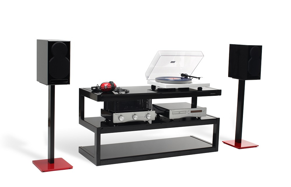 Norstone Esse, Media-Rack in Klavierlackschwarz mit schwarzem Glas