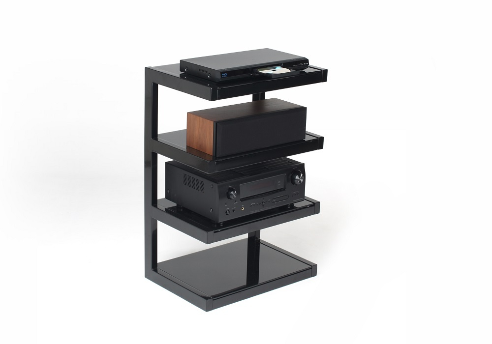 Norstone Esse Hifi, schwarzes Stereo-Rack mit schwarzen Böden
