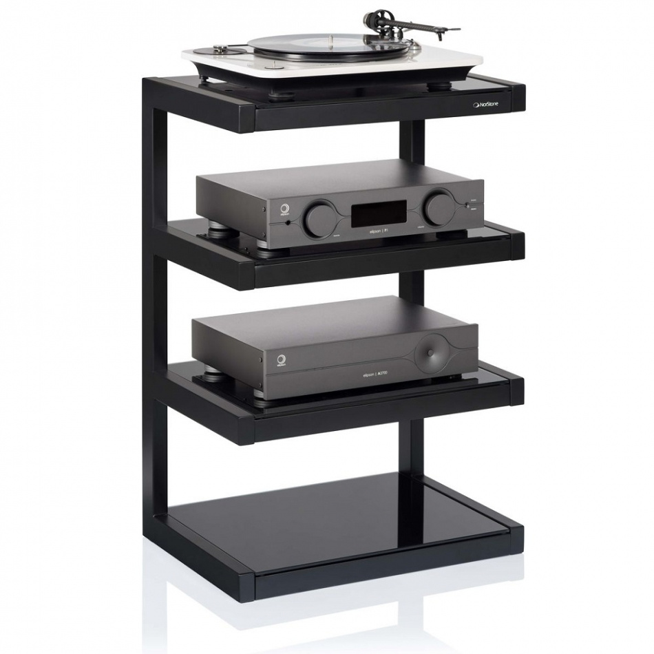 Norstone Esse Hifi, mattschwarzes Stereo-Rack mit schwarzen Böden
