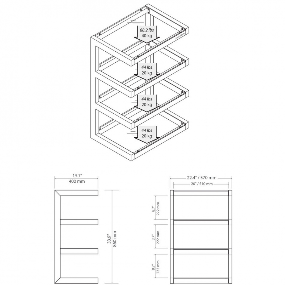 Norstone Esse Hifi, mattschwarzes Stereo-Rack mit schwarzen Böden