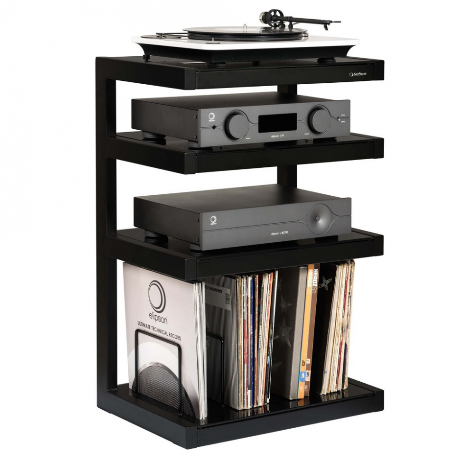 Norstone Esse Hifi Vinyl, mattschwarz mit Walnussböden und Vinylfach