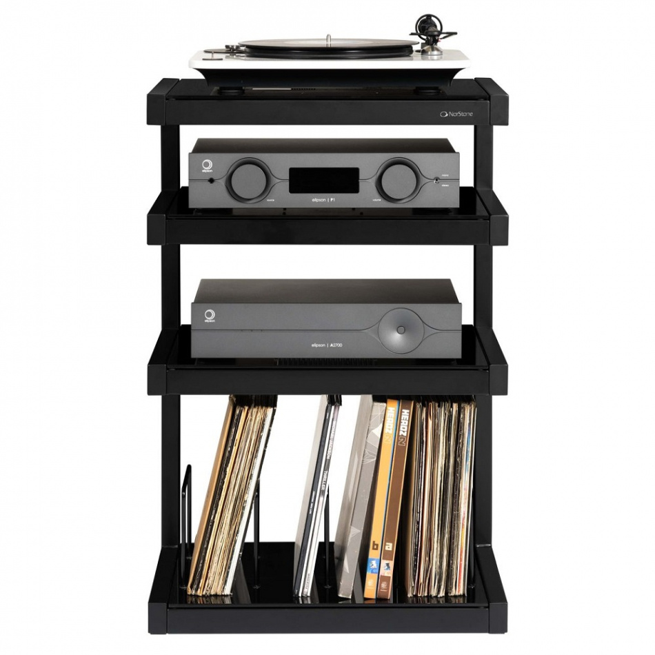 Norstone Esse Hifi Vinyl, mattschwarz mit Walnussböden und Vinylfach