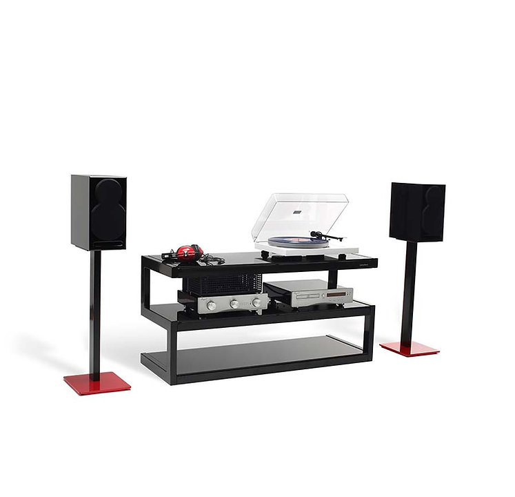 Norstone Esse Stand Lautsprecherständer, 61 cm hoch, mattschwarz mit rotem Fuß
