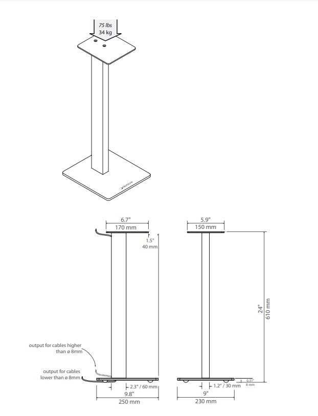 Norstone Esse Stand Lautsprecherständer, 61 cm hoch, mattschwarz mit rotem Fuß