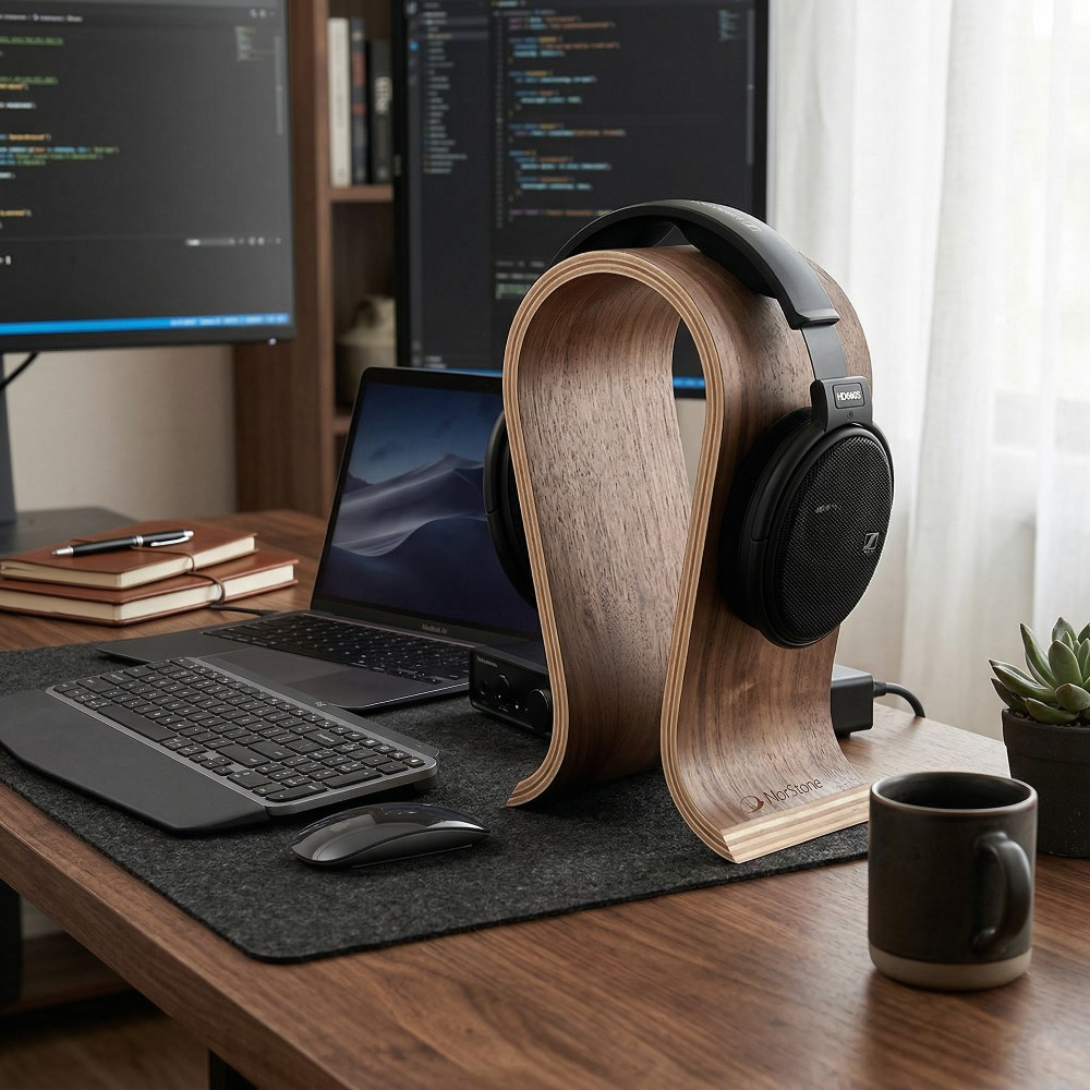 Norstone Wooden Headphone Stand, Kopfhörerständer aus Walnuss