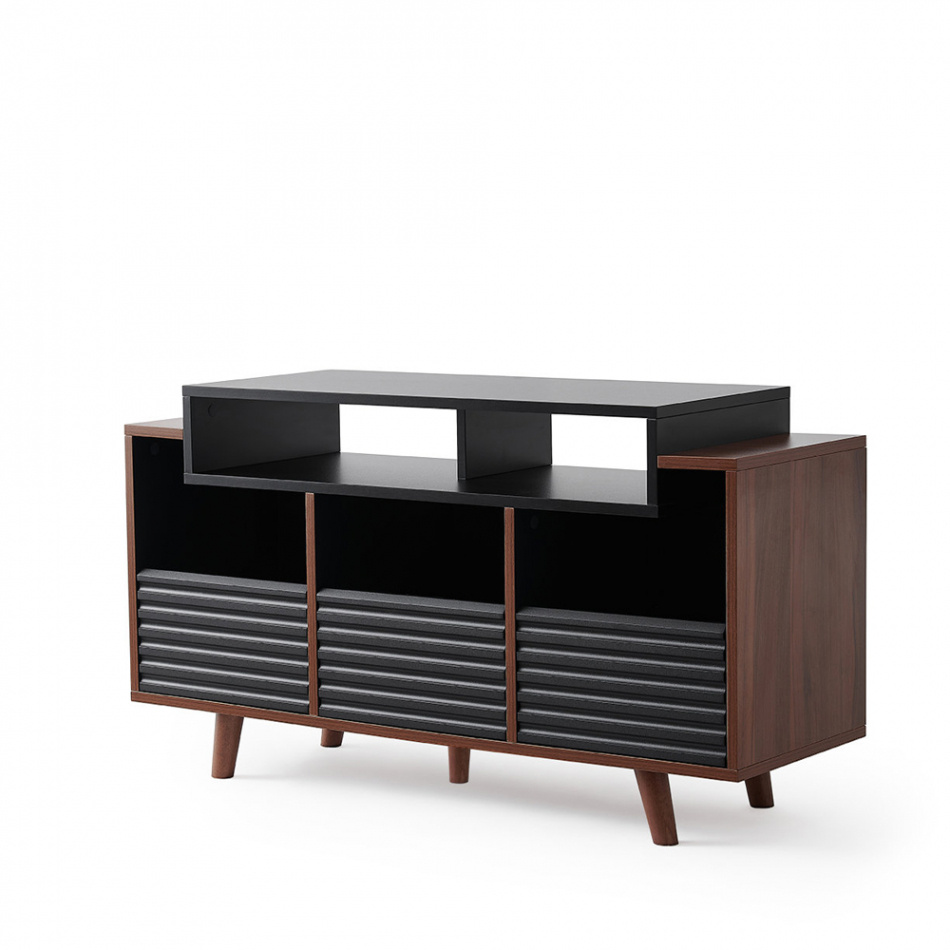 NorStone Oslo Vinyl 1200 Medienbank schwarz/Nussbaum