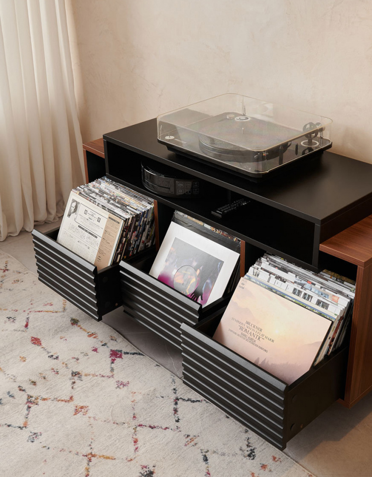 NorStone Oslo Vinyl 1200 Medienbank schwarz/Nussbaum