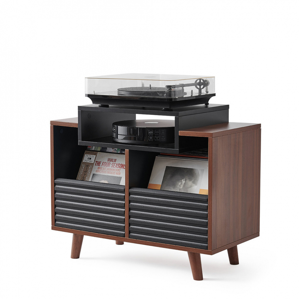 NorStone Oslo Vinyl 800 Medienbank, schwarz/Nussbaum