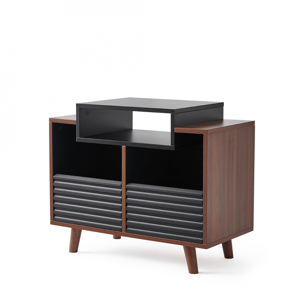 NorStone Oslo Vinyl 800 Medienbank, schwarz/Nussbaum