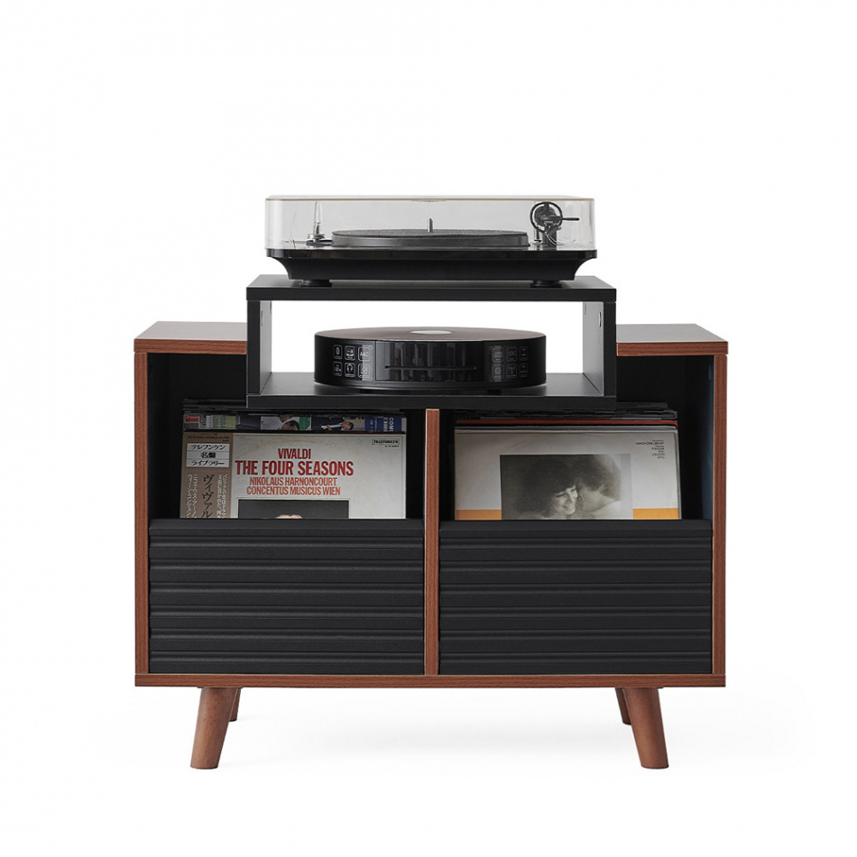 NorStone Oslo Vinyl 800 Medienbank, schwarz/Nussbaum