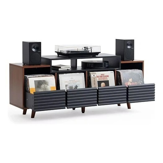 NorStone Oslo Vinyl 1600 Medienmöbel schwarz/Walnuss