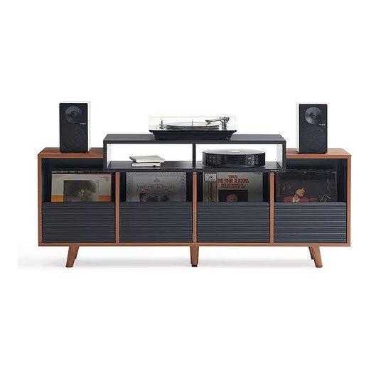 NorStone Oslo Vinyl 1600 Medienmöbel schwarz/Walnuss