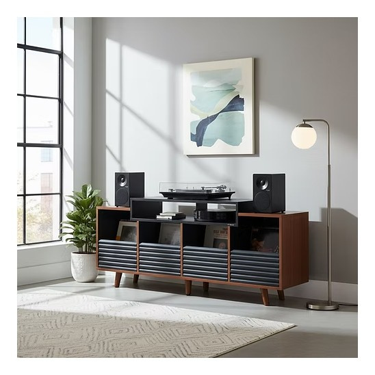 NorStone Oslo Vinyl 1600 Medienmöbel schwarz/Walnuss