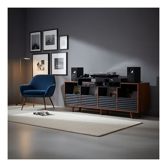 NorStone Oslo Vinyl 1600 Medienmöbel schwarz/Walnuss