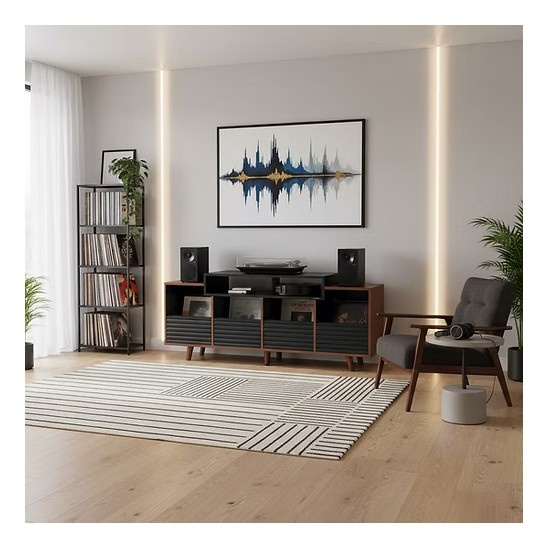NorStone Oslo Vinyl 1600 Medienmöbel schwarz/Walnuss