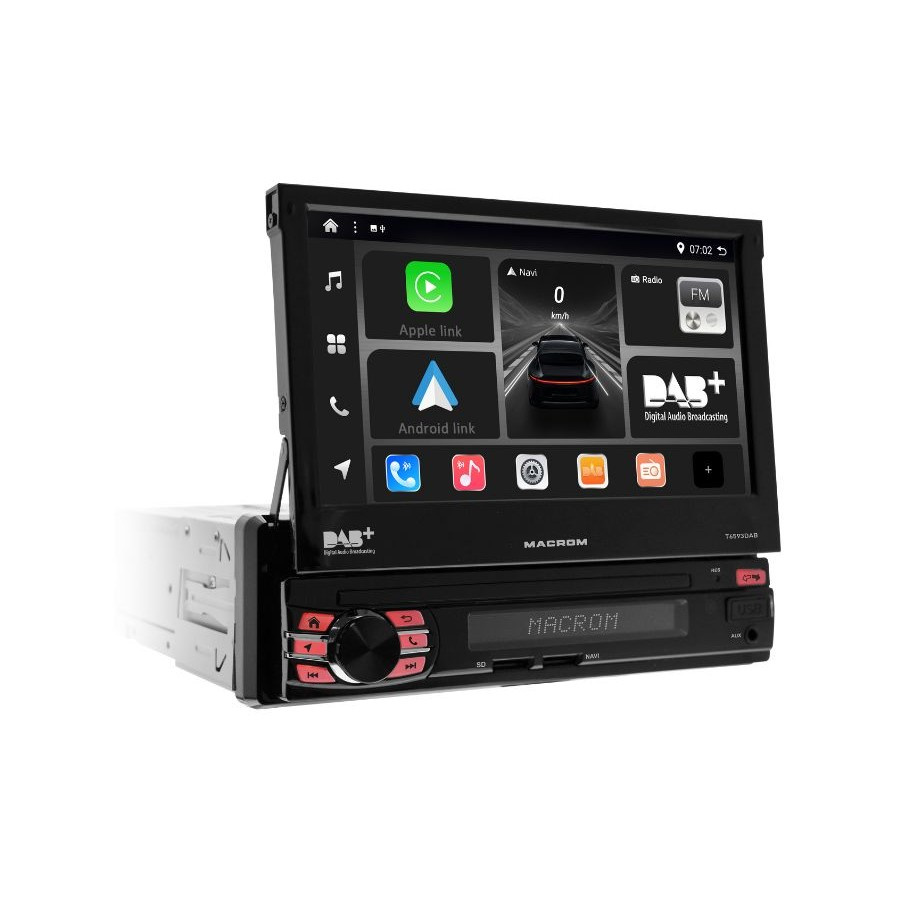 Macrom T6593DAB Autoradio mit motorisiertem Display, Android 13 & mehr